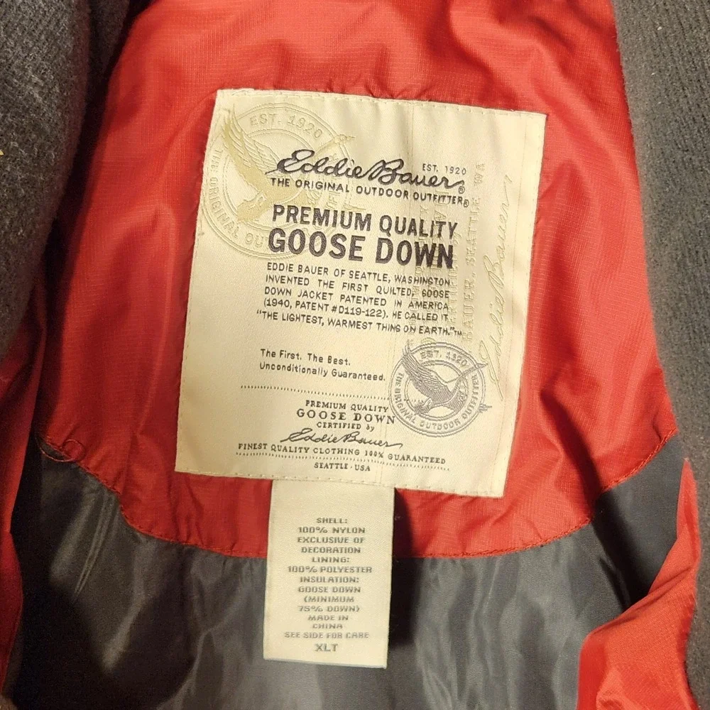 Eddie Bauer Premium Goose Down Puffer Jacket Mens XLT Extra Large Tall Red Coat